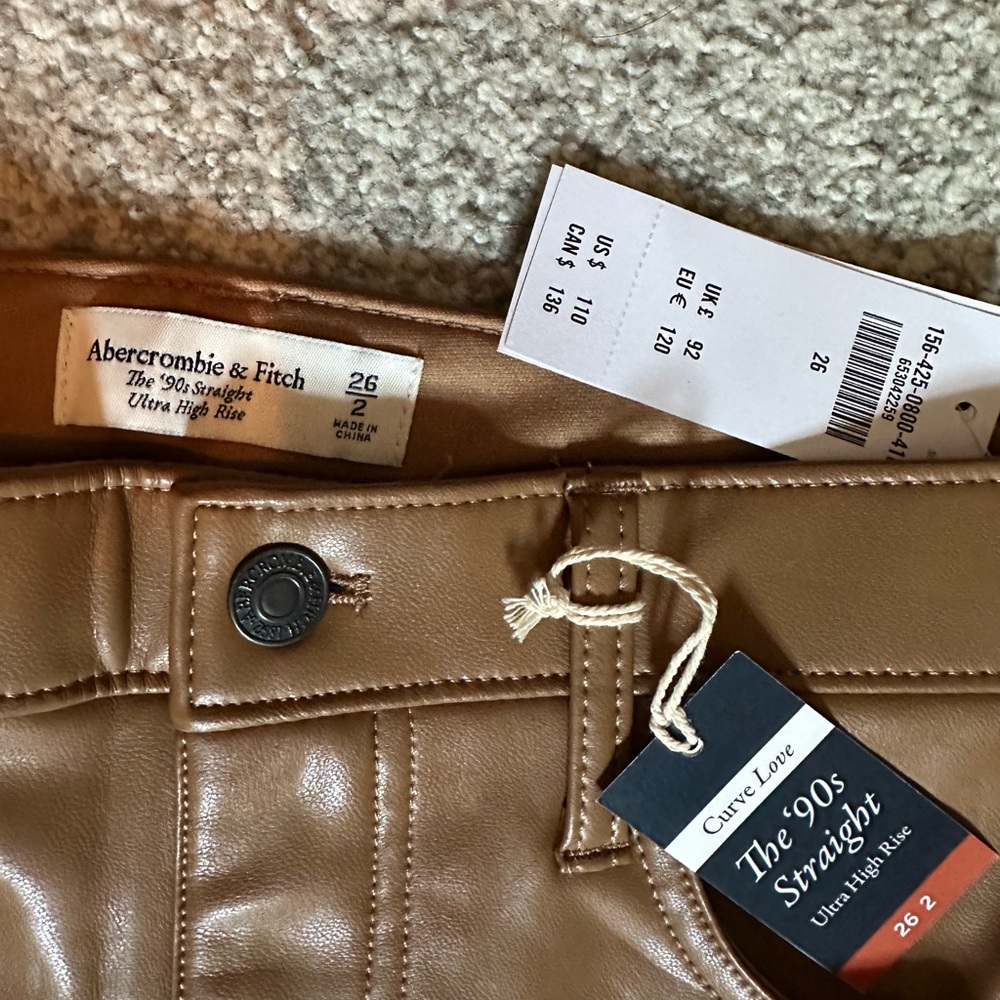 NWT Abercrombie Camel Curve Love Leather Pants